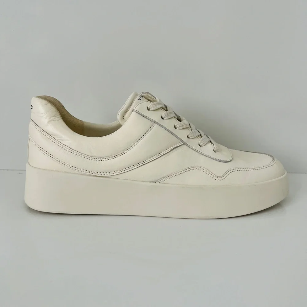VINCE Warren Court Leather Platform Lace Up Sneakers in Milk NEW